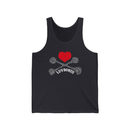 Heart & Skull Unisex Jersey Tank, Casual Summer Wear, Gift for Music Festivals, Trendy Beach Outfit, Valentines Day Apparel