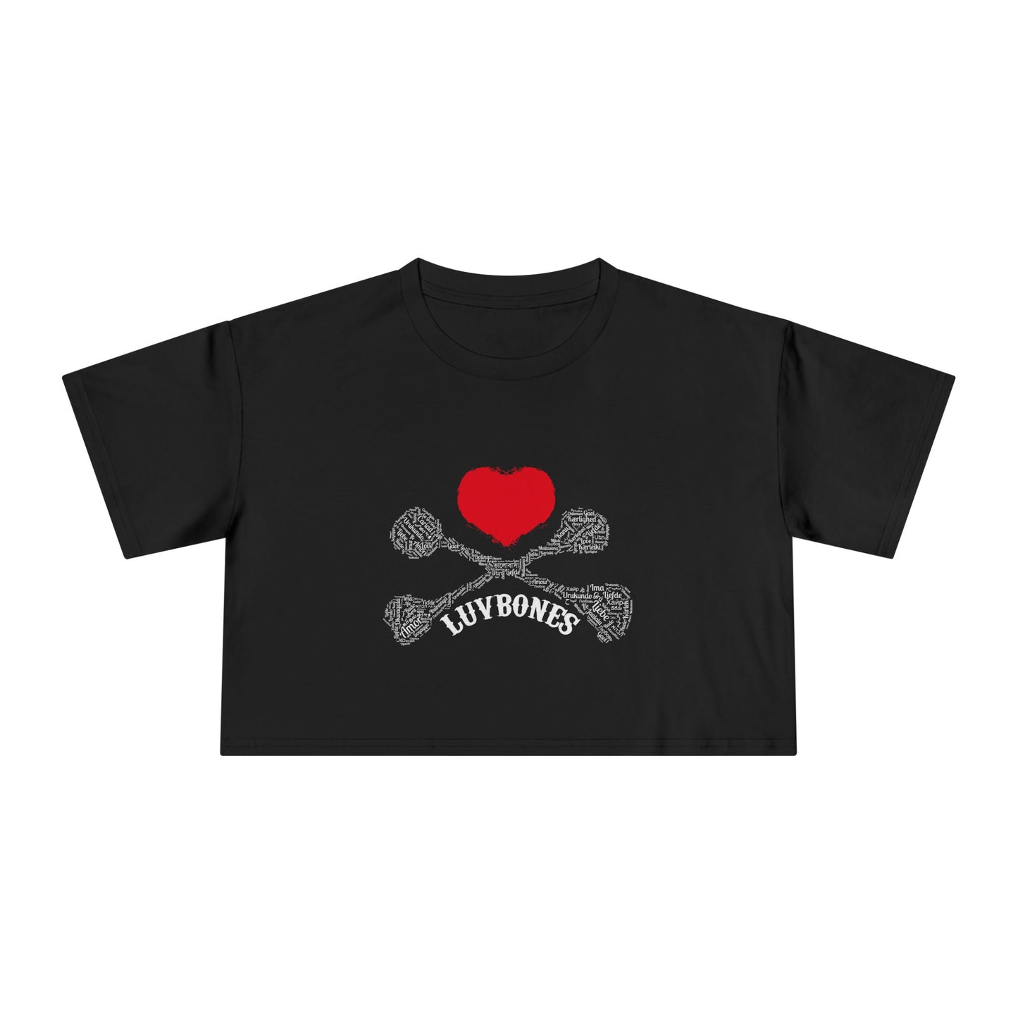 Luvbones - Hearts & Crossbones Women's Crop Tee - Trendy Summer Top, Casual Wardrobe Essential, Gift for Her, Valentine's Day