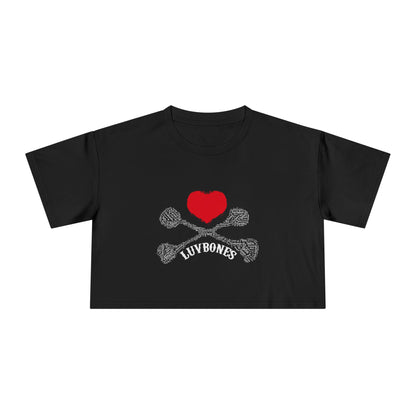 Luvbones - Hearts & Crossbones Women's Crop Tee - Trendy Summer Top, Casual Wardrobe Essential, Gift for Her, Valentine's Day
