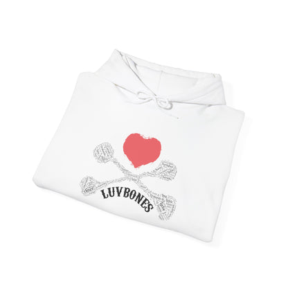 Luvbones - Hearts & Crossbones Unisex Hoodie, Graphic Sweatshirt for Couples, Valentine's Day Gift, Streetwear Fashion, Cozy Layering