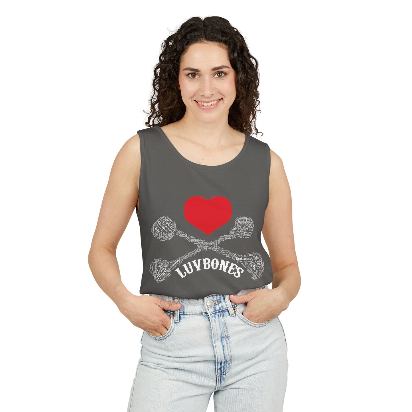 Luvbones - Hearts & Crossbones Unisex Tank Top | Casual Summer Wear, Gifts for Dog Lovers, Festival Fashion, Beach Apparel, Stylish Comfort